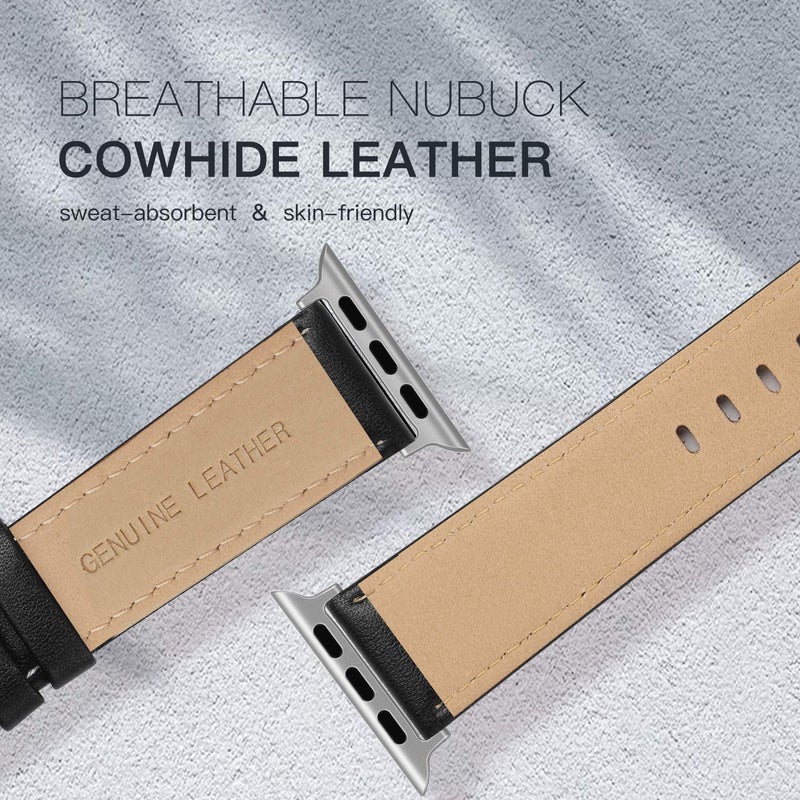 EDIMENS Leather Bands Compatible with Apple Watch 42mm 44mm, Genuine Leather Vintage Strap Classic Buckle Compatible with Apple iWatch Series 5/4/3/2/1, Sports&Edition Men & women, Classic Black - Image 4